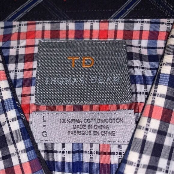 Large Thomas Dean Orange-Blue Plaid LS Shirt - Picture 4 of 5